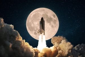 rocketship flying to the moon