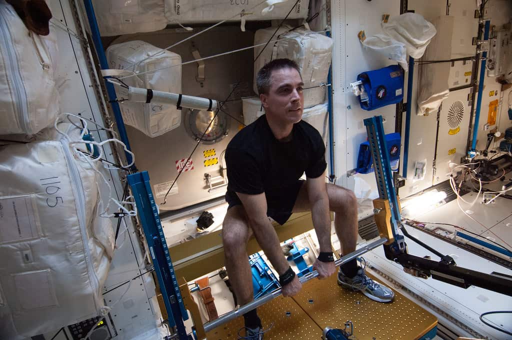 Astronaut Chris Cassidy exercising on the ISS
