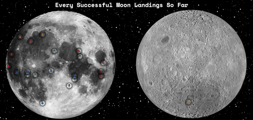 successful moon landings map