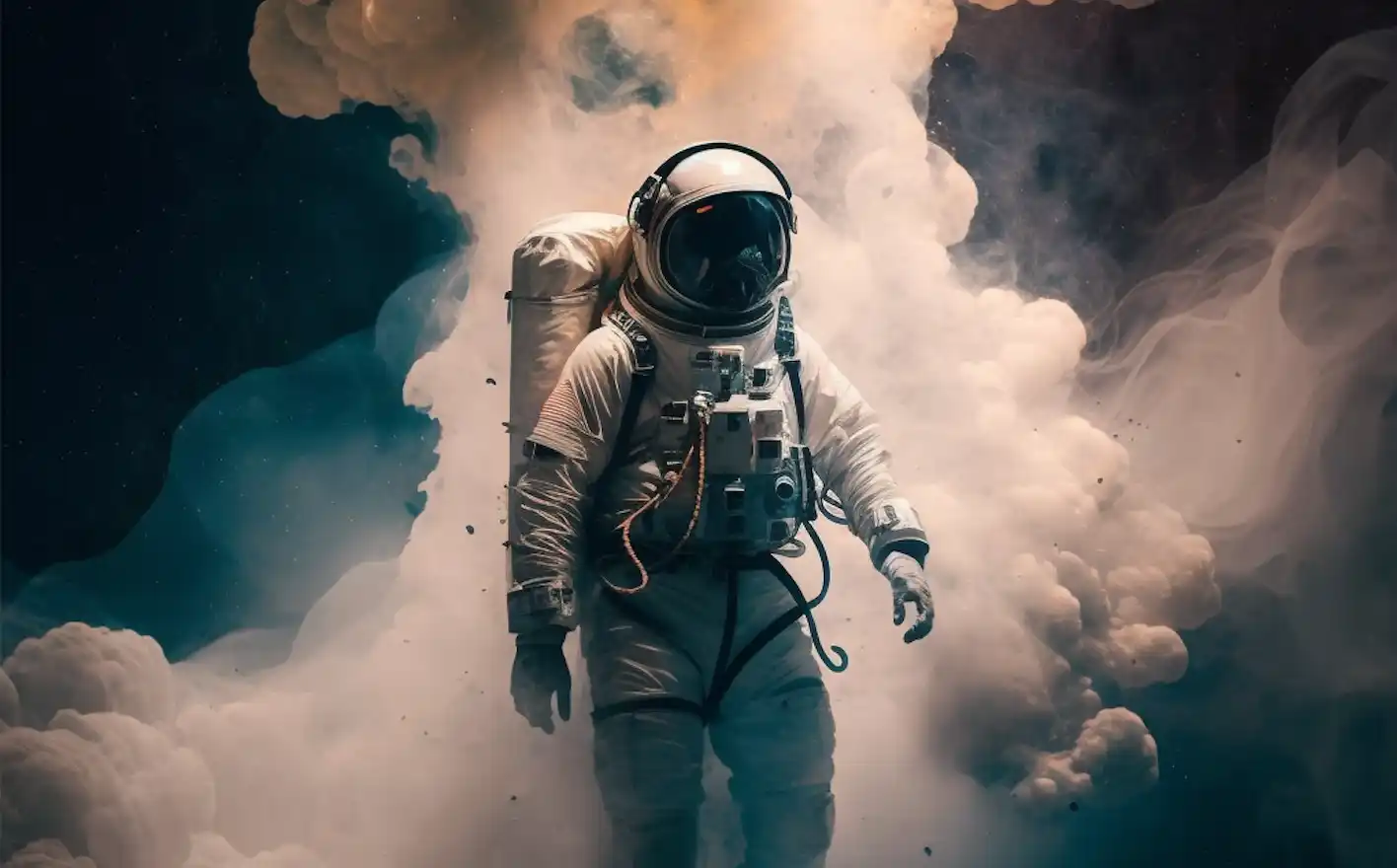 astronaut surrounded by smoke