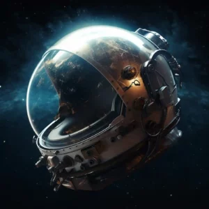 astronaut helmet floating in space