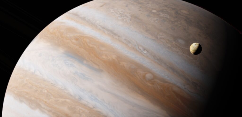 epic view of jupiter and io