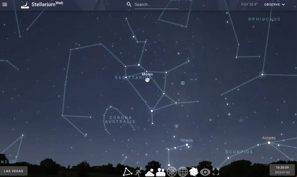 July full moon location 2023 stellarium screenshot