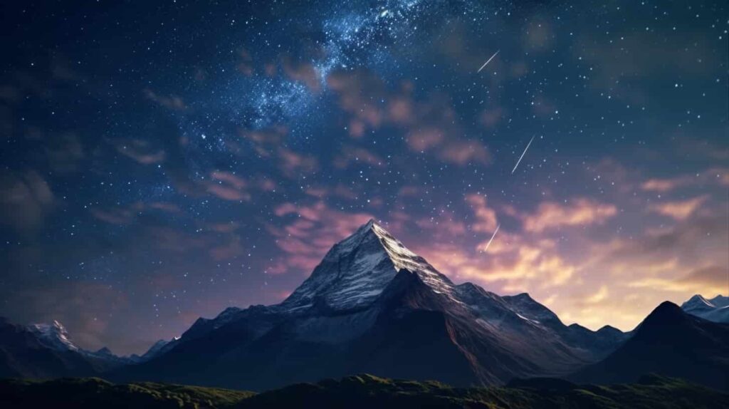 meteor shower over mountain range