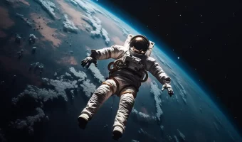 an astronaut in space with earth in background