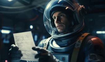 astronaut holding voting paper digital rendition