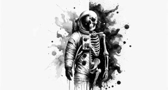 black and white digital art of an astronaut