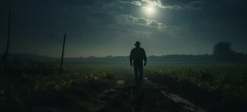 farmer standing in field during harvest full moon