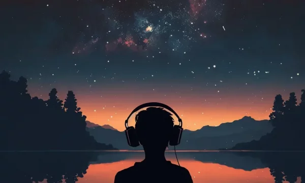 man listening to a podcast whilst admiring a beautiful nightsky