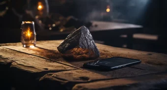 meteorite next to smartphone